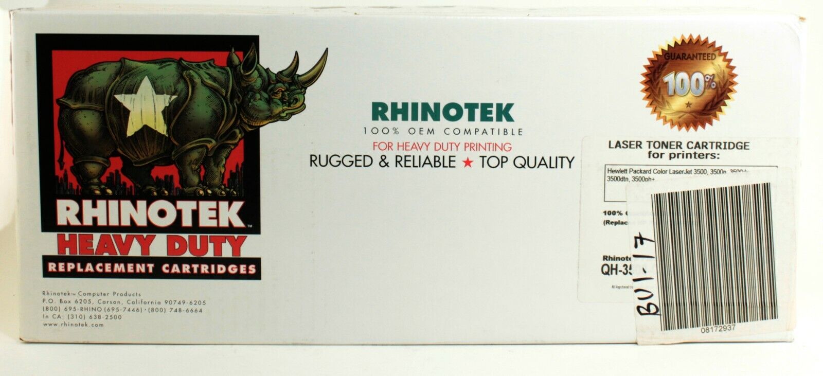 RhinoTek QH-3500-CYN Cyan Laser Toner Print Cartridge Q2671A for HP