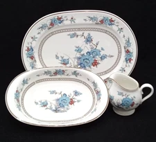 Noritake Bleu Fleur Creamer Platter Serving Bowl Teacup Saucer BY THE PIECE