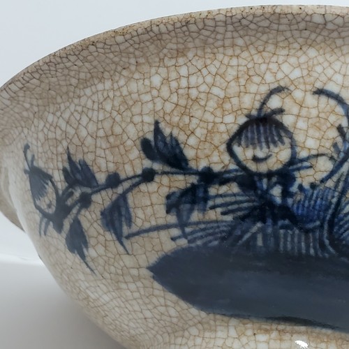RARE Antique 19th C Chinese Qing Dynasty Crackle Glaze Handpainted Pottery Bowl - Picture 7 of 11