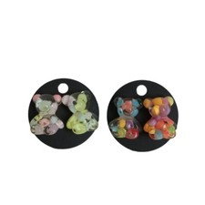 Set of Two Colorful Transparent Resin Gummy Bear Shaped Post Back Stud Earrings