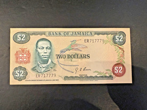 (1)1976 Jamaica $2 Dollar bill 1976 Uncirculated