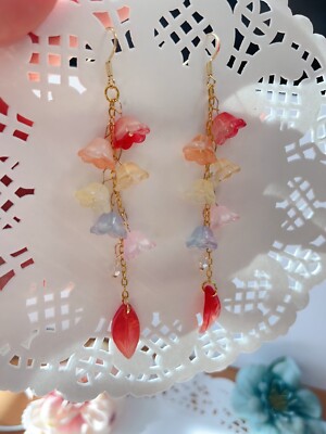 wedding Flower Earrings, Colorful Dangle Earrings, Elegant Floral Earrings, kawa