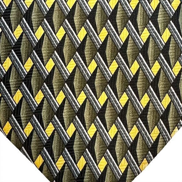 Corbata ROMARIO MANZINI Hombre Patrón Diamante 3.75" - 100% Seda - Oliva Negro Amarillo Foto 4 de 4