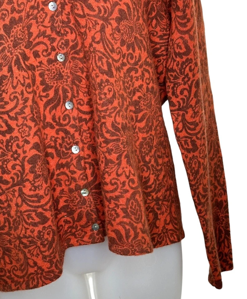 Cardigã suéter feminino vintage Jillian Jones grande ferrugem marrom botões paisley - Imagem 4 de 4