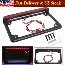 Aluminum Motorcycle Black License Plate Lamp Frame Cover w/LED Brake Light