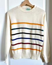 Vintage Wrangler Made in USA White Stripes Knit Sweater Rainbow Large