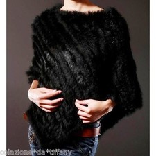 *PONCHO DONNA VERA PELLICCIA FUR*MANTELLA LAPIN CAPPOTTO MODA*VARI COLORI NE
