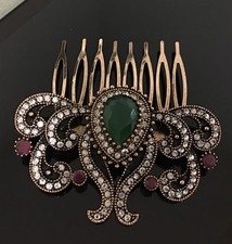 Vintage antique Victorian flower multi color rhinestone haircomb 2816