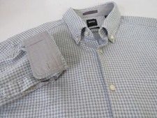 Hugo Boss Blue Gingham Plaid Contrast Collar Button Down Soft Collar Sz XL