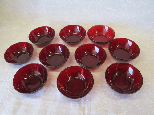 Set 10 Anchor Hocking Glass SMALL BERRY BOWLS RUBY RED Vintage 4 5/8" wide