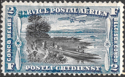 1920 Belgian Congo AIR MAIL SC#C3 MHH OG VF AIRPLANE/View of Congo River/Boat