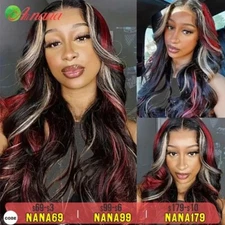 Black Red Blonde Highlights 13X4 LaceFront Wig PrePlucked 180% Density RoseWave 