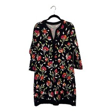 Lands' End Swim Cover Up Dress Nylon Black Pink Floral Long Sleeved Womens S