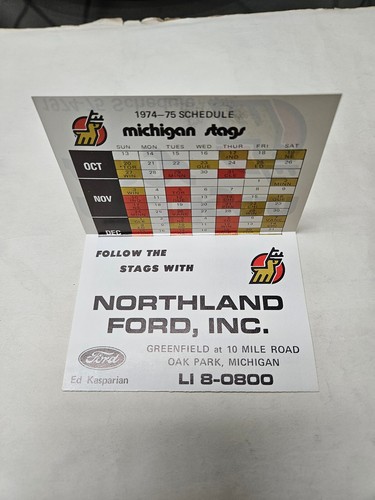 ES25 Michigan Stags 1974/75 WHA Hockey Pocket Schedule - Northland Ford - Picture 3 of 3