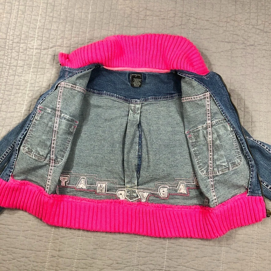 Chaqueta Baby Phat Niña Grande Azul Denim Jean Rosa Acentos Logo Parches Jóvenes Niños Foto 3 de 4