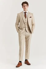 Men's Beige Lightweight Summer Wedding Party 3 Piece Suit Paul Andrew