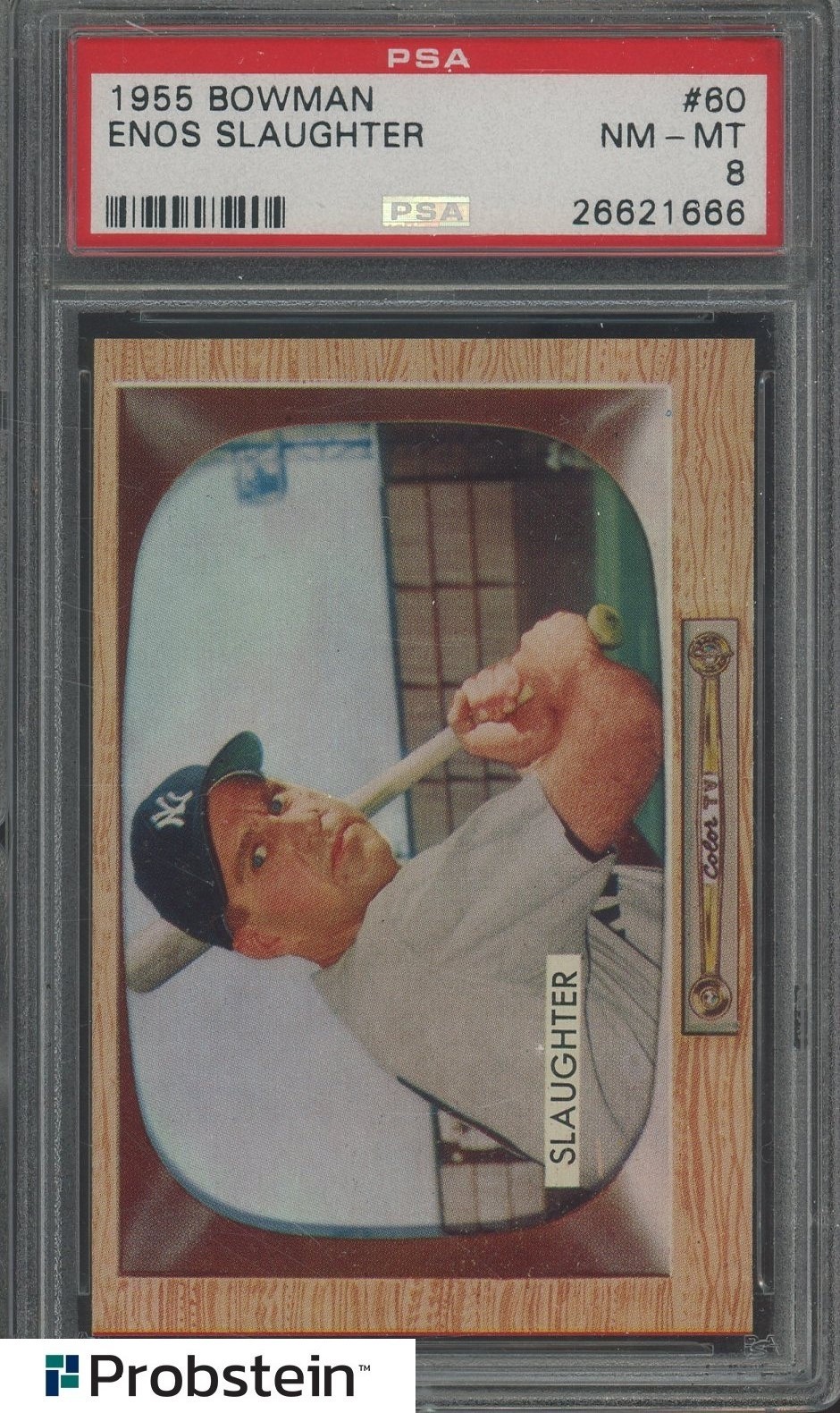 1955 Bowman #60 Enos Slaughter New York Yankees HOF PSA 8 NM-MT