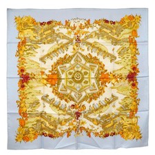 HERMES Scarf 90 At Paradise Silk Light Blue Yellow