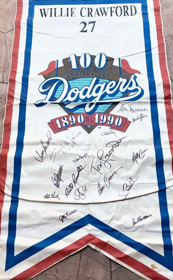 Los Angeles Dodgers Signed 100th Anniversary 1990  Banner  With 16 Signatures - Image 2 of 4