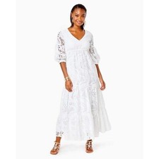 Lilly Pulitzer White Eyelet Maxi Dress Cottagecore Resortwear Romantic Tiered