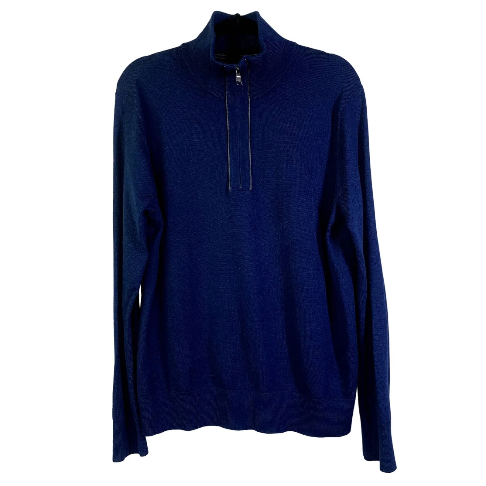 BANANA REPUBLIC Sweater Navy Blue Half-Zip Wool Pullover Sweater - Large