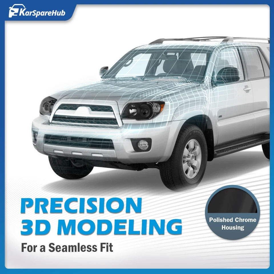 Pair Headlights For 2006-2009 Toyota 4Runner Black Amber Headlamps w/ Bulbs - Imagem 2 de 4