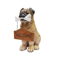 Pug Dog Puppy Statue with Reversible Welcome Sign and Go Away Sign Pug Dog 12"