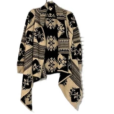 Debut size S/M Aztec Tribal Southwestern Cream and Black Waterfall Cardigan