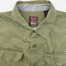 Wrangler Outdoor Men's Short Sleeve Solid Green XL Cotton Button Up Pockets