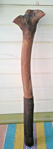 Penobscot Root Hand Carved Birch Wood War Club Burl Ball Bird Heads Appx 20 in