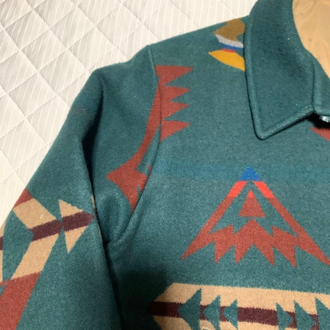 Pendleton USA Wool Rug Pattern Green Jacket L wit… - image 3