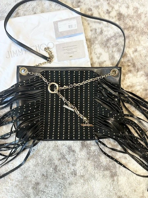 Jimmy Choo Alexia 黑色流苏斜挎包手提包 — 第 4/4 张图片