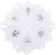 Ladies Cotton Handkerchiefs Flower Embroidered with Lace Ladies' Vintage Floral