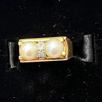 Weinman Brothers 14K Yellow Gold Moi Et Toi Ring Pearls Diamonds Size 6