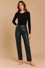 Aritzia Wilfred Melina Vegan Faux Leather Pants Size 12 Green Straight Leg Fall