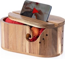 Large Wooden Yarn Bowl with Lid, Oval Crochet Yarn Holder for Crocheting with Do