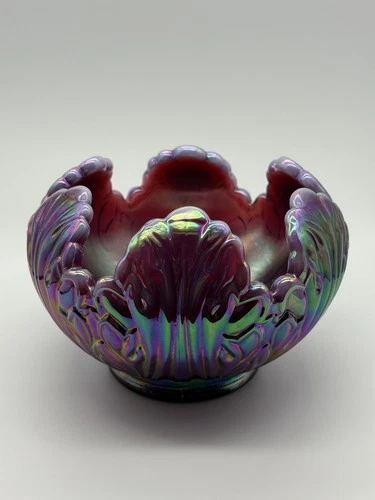 Fenton Plum Opalescent Carnival Empress Lotus Rose Bowl - 7 inch