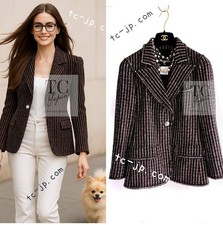CHANEL 08A Red Black Gray Wool Cashemre Silk Angora Jacket Karl 36 US4