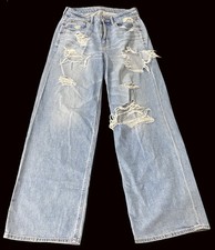 American Eagle Jeans Size 6 Wide Leg Baggy Distressed Skater Jeans 29x30 30.5 
