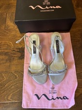 Silver Rhinestone Heels Women's 6.5 Nina Sparkly Strappy Evening Prom Dressy