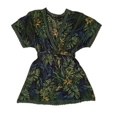 America & Beyond Mini Dress XS Green Blue Tropical Leaf Beach Swim Cover-Up Lace