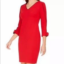 Calvin Klein red piped bow sleeve sheath dress NWT Size 14W