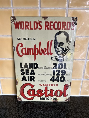 #ad Castrol Motor oil Sir Malcom Campbell World Speed Records Enamel Sign GBP 120.00