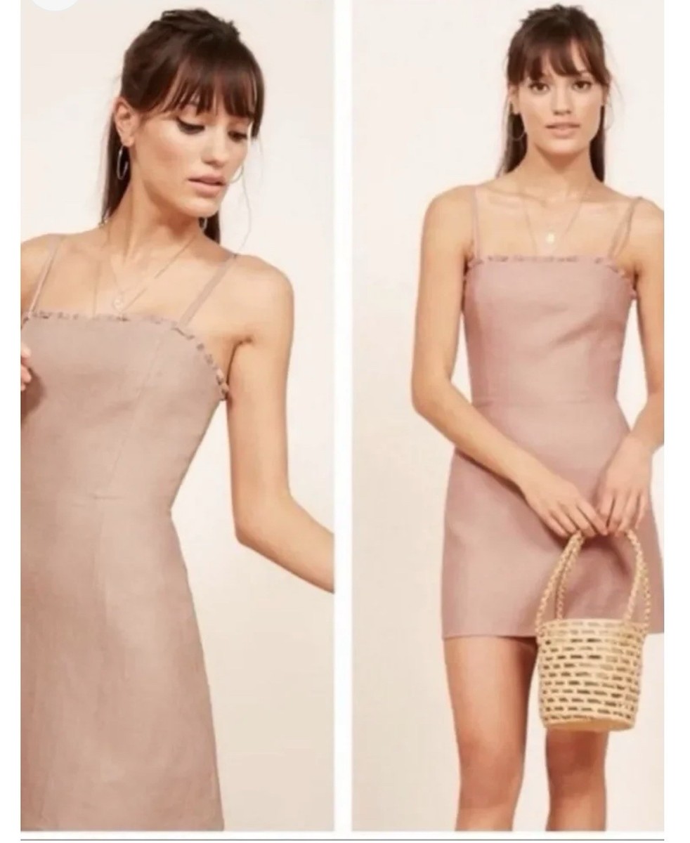 Reformation Ava Ruffle blush pink Linen Mini Dress size 2