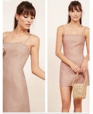 Reformation Ava Ruffle blush pink Linen Mini Dress size 2