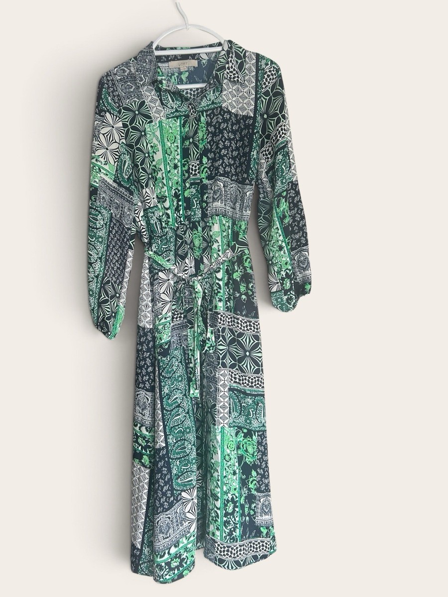 loft green dress and Navy Patchwork Maxi Women’s Size Medium Calf