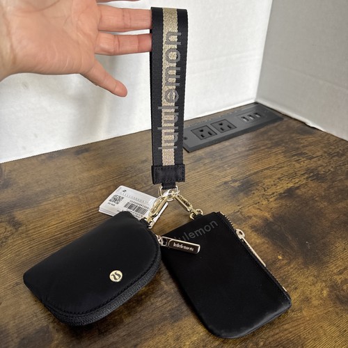 Lululemon Dual Pouch Wristlet Black Gold BLK/GOLD/WHTO Multicolor New - Picture 1 of 8