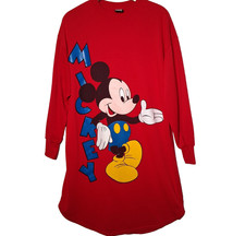 Vintage Mickey Unlimited Nightgown Sweatshirt Sleep Shirt Red Mickey Mouse READ