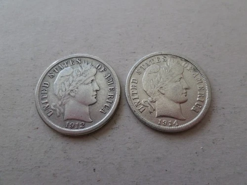 1912-D & 1914-D Barber Dimes-- VF /XF Coins