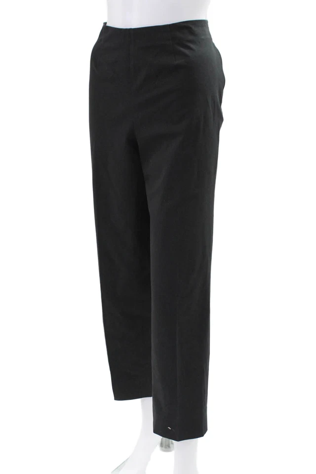 Piazza Sempione Womens Cotton High Waisted Pleated Straight Leg Pants Black Sz48 - Image 2 of 4